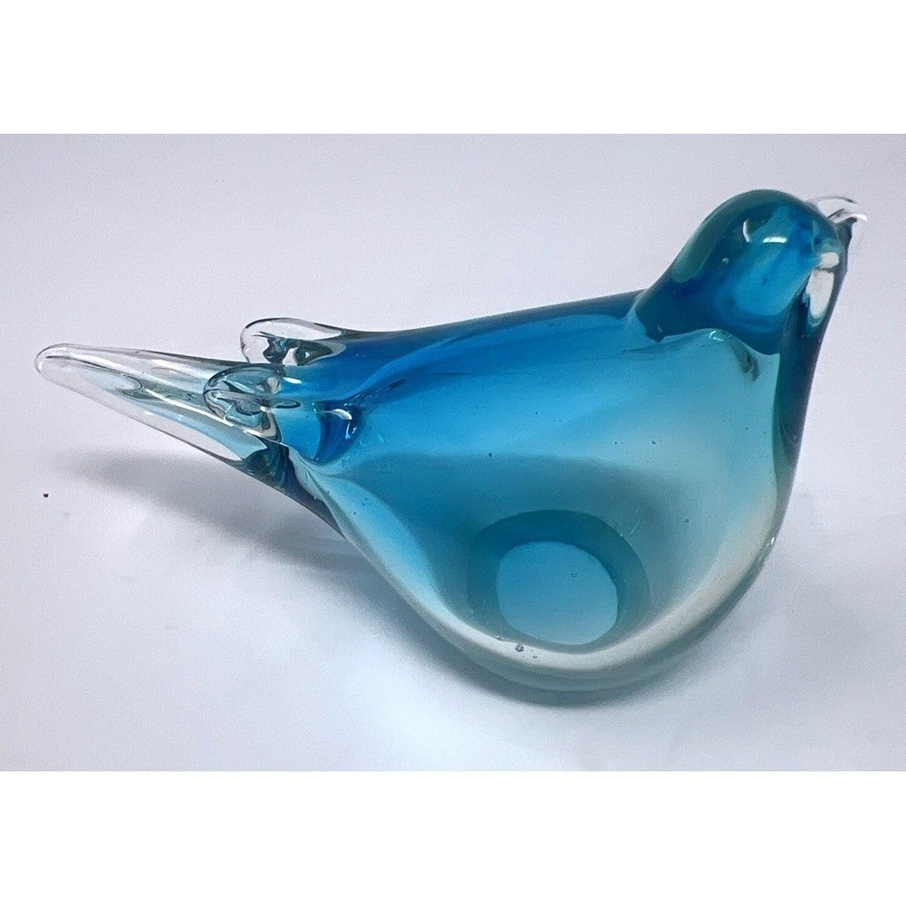RARE HAND BLOWN GLASS BLUE Sparrow BIRD Of Happiness Style FIGURINE 5" w x 3" h - Picture 4 of 9